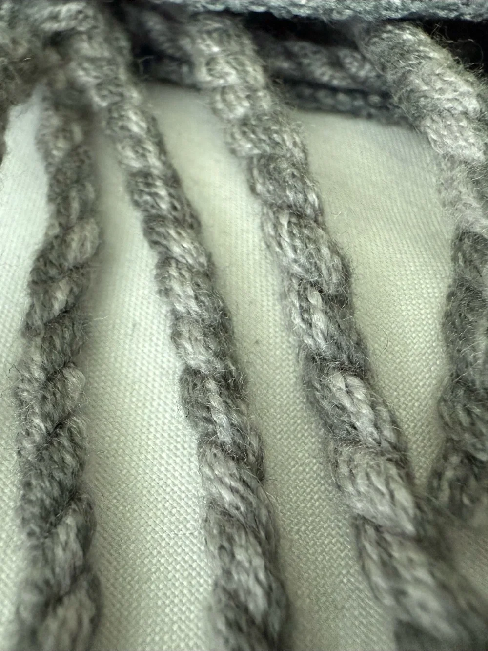 Tory Burch Gray Monogram Scarf with Fringe